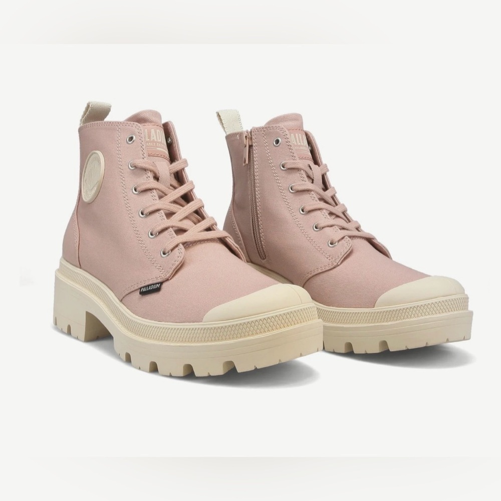 Palladium Pink Twill Chunky Platform Lace-Up/Side Zipper Boots